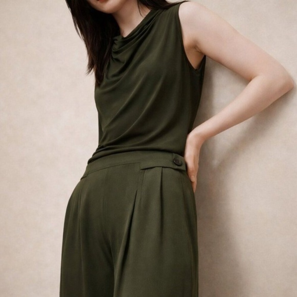 Banana Republic New Olive Green Tencel Pleated Wide Leg Pants Womens SZ 16 Chic - Picture 3 of 11